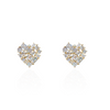 Large Heart Stud Earrings With Scattered Round and Baguette CZ Stones