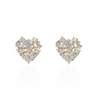 Large Heart Stud Earrings With Scattered Round and Baguette CZ Stones