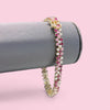 Gold Plated Scattered Tennis Bracelet With Light Pink, Hot Pink And White CZs