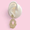 Gold Plated Large Open Oval Hanging Dressy Earring with Scattered CZ Stones Design