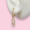 14K Yellow Gold CZ Huggie Earring with Dangling CZ Paperclip With Center CZ Stone