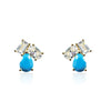 Gold Plated Small Three Stone Earrings With Turquoise Teardrop & Oval CZ & Emerald-Cut CZ Stones