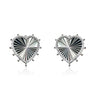 Diamond Cut Heart Earrings with CZ Halo and Ball Spikes - Gold or Silver