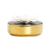 Gold Hemispheric Shaped Diffuser with Black Lid and Flat White Ceramic Flower - Iris & Rose Scent