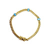 Gold Plated Cuban Link Bracelet with 3 Oval Turquoise Stones