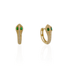 14K Yellow Gold Pave CZ Stones Snake Huggie Earrings with Green CZ Eyes