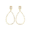 Large Open Teardrop Earring With Baguette Border and Rectangle Stud Yellow Gold Itsallagift